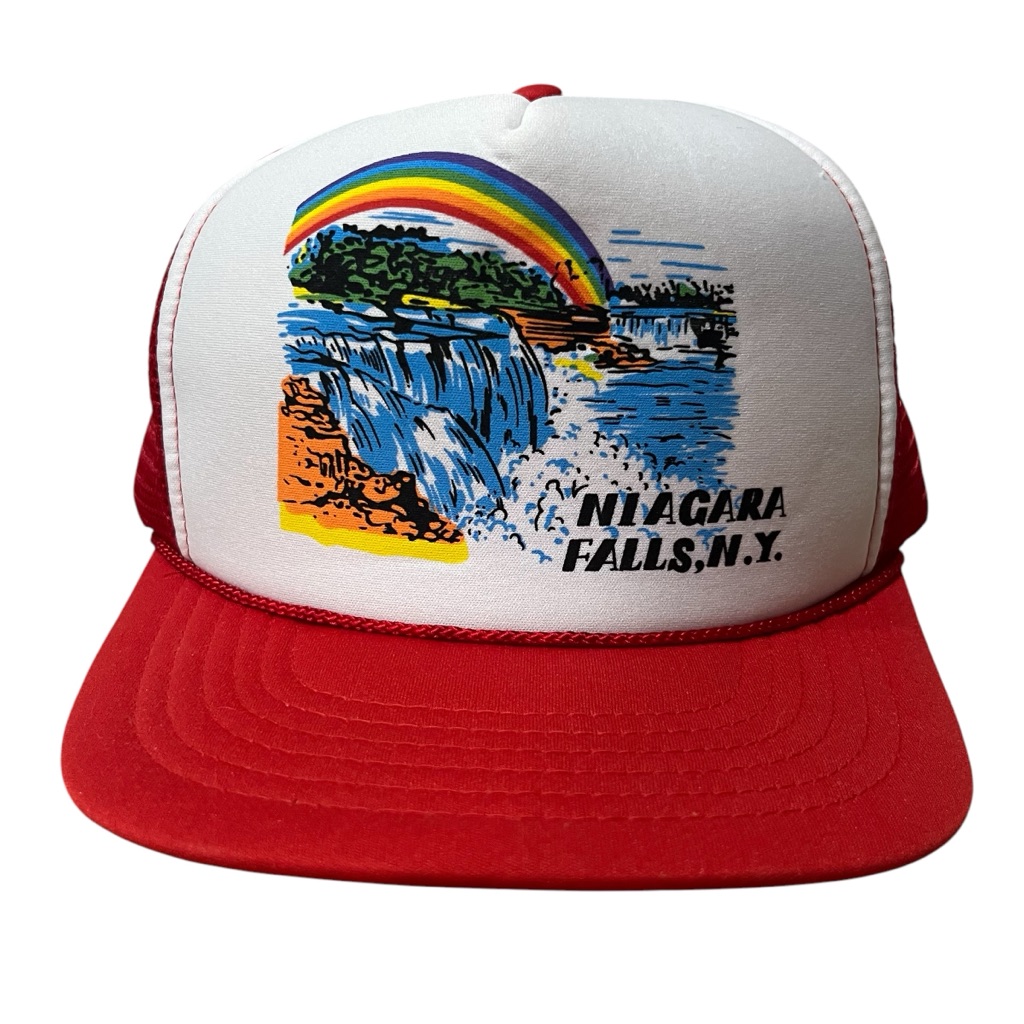 Vintage Niagara Falls Red New York Snapback Trucker Hat Cap Rainbow Flowers New